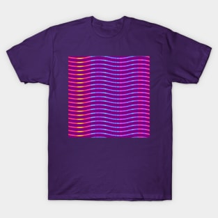 Wavy Lines Rainbow on Dark Magenta T-Shirt